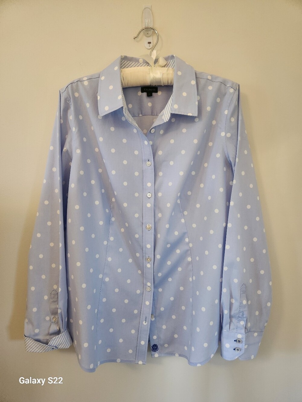 Talbots Light Blue Polka Dot Button-Up Shirt Cotton